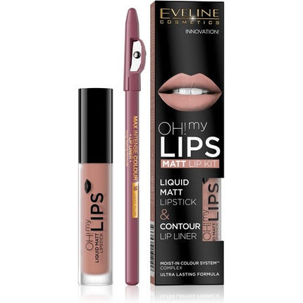 Eveline Oh My Lips Liquid Matte Lipstick & Contour Lip Liner 4.5ml In 08 Lovely Rose
