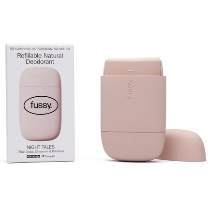 Fussy Natural Refillable Deodorant Aluminium Free 24 Hour Protection Floral Scent and Blush Pink Case Ylang Ylang Patchouli Cedarwood Vegan Cruelty Free 100% Natural Effective Fussy