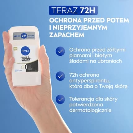 Nivea Black & White Silky Smooth Antiperspirant Stick Déodorant (Déo) Mixte 50ml