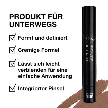 IsaDora Stick'n Brush Contouring Stick with Brush Matte Natural Contour 2-in-1 Cream Contour Stick and Contour Brush Warm Mocha