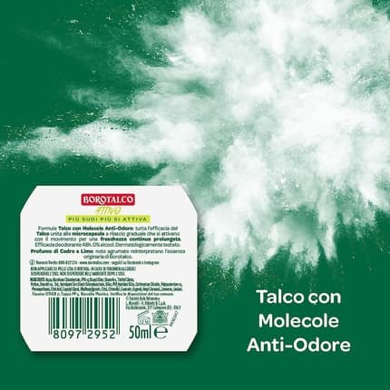 Italian Gourmet Borotalco Deodorant Roll On Active Yellow Alcohol-Free with Talc and Anti-Odor Molecules 48h Cedar and Lime Scent Déodorant (Déo) Mixte 50ml