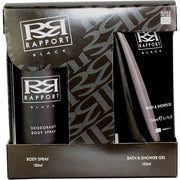 Rapport Black Bath and Shower Gel with Deodorant Body Spray Gift Set 150ml Three Pears