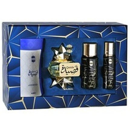 Ajmal Qasida Gift Set Edp 60 Ml, Body Powder 80 G, Body Mist 50 Ml, And Hair Mist 30 Ml - Maison des fragrances
