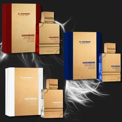Al Haramain Amber Oud Ruby Edition, Bleu Edition & White Edition Eau de parfum 60ml - Maison des fragrances