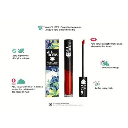 ALL TIGERS Call Me Queen 888 Matt Liquid Lipstick Vegan and Natural Long - Lasting Red Color with Bio Ingredients - Maison des fragrances