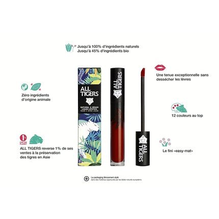 ALL TIGERS Liquid Lipstick Matt Vegan and Natural Long Lasting Reddish Brown Command Respect 889 - Petroleum - Free Lipstick with Organic Ingredients - Maison des fragrances