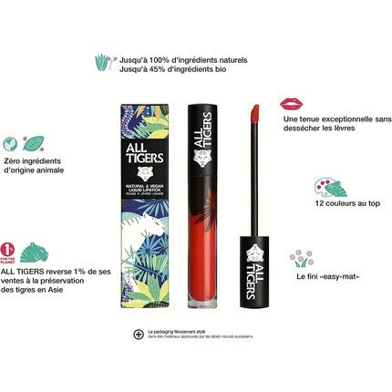 ALL TIGERS Pink Coral Lead the Game 784 Matte Liquid Lipstick with Organic Ingredients - Maison des fragrances