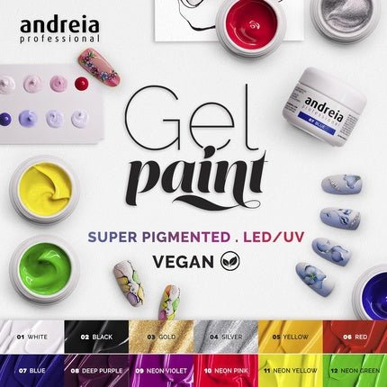 Andreia Professional Nail Art Design Gel Paint Pots Highly Pigmented Intense Colour No Flow High Viscosity UV Gel Paint for DIY Manicure Vegan 4g - Maison des fragrances