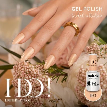 Andreia Professional Semi - Permanent Nail Gel Polish I DO Limited Collection Colour ID3 Champagne Nude with Gold Sparkles 10.5ml - Maison des fragrances