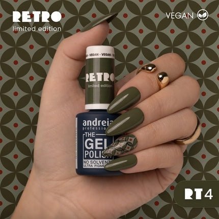 Andreia Professional The Gel Polish Solvent Free Gel RETRO Limited Collection Colour RT4 Elegant Olive Green - Maison des fragrances