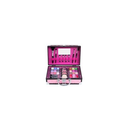 Aromya Mya Travel Bon Voyage Pink Black Makeup Case With 24 Eyeshadows, 3 Blushes, And Highlighter - Maison des fragrances