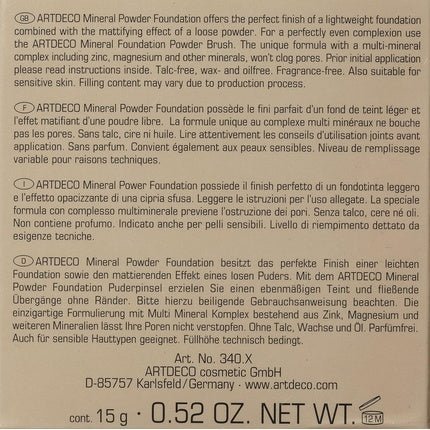 Artdeco Mineral Powder Foundation - Shade 02, 15g - Maison des fragrances
