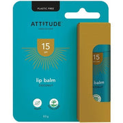 ATTITUDE Lip Balm SPF 15 Plastic - Free Waterless Vegan Sun Care Coconut 8.5g - Maison des fragrances