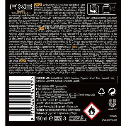 Axe Dark Temptation Deodorant Spray for Men 150ml - Maison des fragrances