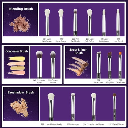 Jessup 15Pcs Professional Makeup Brushes Set Cosmetics Tools Eye Liner Shader Wood Handle Natural-Synthetic Hair Black/Silver T177 B-Pearl