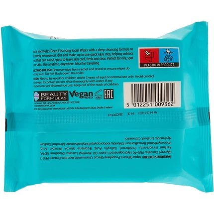 Beauty Formulas Clear Skin Deep Cleansing Facial Wipes 30 Wipes - Maison des fragrances