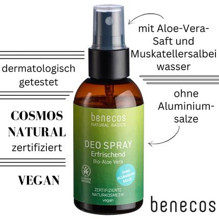 Benecos Natural Basics Organic Aloe Vera Deodorant Spray 75ml - Vegan - Dermatologically Tested - Maison des fragrances