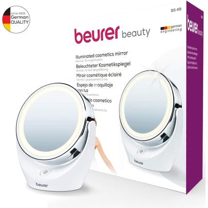 Beurer BS49 Illuminated Vanity Mirror Rotatable Make - Up Mirror with Normal and 5x Magnification Battery Operated LED Cosmetic Mirror Ideal for Make - Up or Shaving - Maison des fragrances