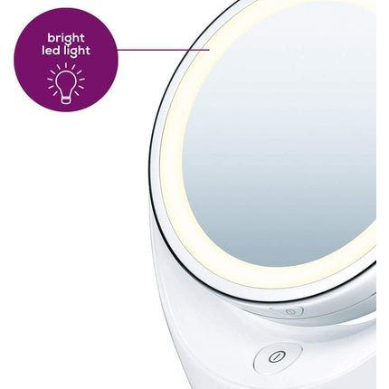Beurer BS49 Illuminated Vanity Mirror Rotatable Make - Up Mirror with Normal and 5x Magnification Battery Operated LED Cosmetic Mirror Ideal for Make - Up or Shaving - Maison des fragrances