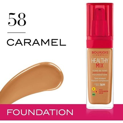 Bourjois Healthy Mix Anti - Fatigue Medium Coverage Liquid Foundation 58 Caramel 30ml - Maison des fragrances