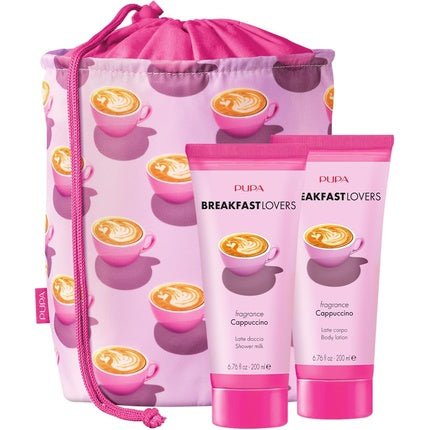 Breakfast Lovers Set Cappuccino by Pupa Milano for Women 3 Pc 6.76oz Shower Milk Body Lotion Purse - Maison des fragrances