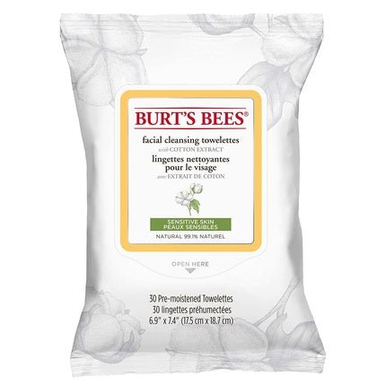 Burt's Bees Natural Face Cleansing Wipes with Cotton Extract 30 Wipes - Maison des fragrances