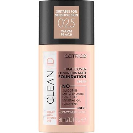 Catrice Clean ID High Cover Luminous Matt Foundation Makeup 30ml - Nr. 025 Warm Peach - Maison des fragrances