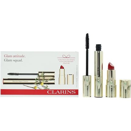 Clarins Glam Squad 2 Piece Gift Set Supra Volume Mascara 8ml Mini Joli Rouge - Maison des fragrances