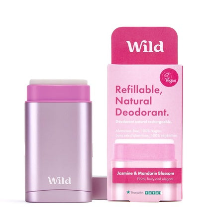 Wild Natural Refillable Deodorant Vegan Eco-Friendly Aluminum Free Long Lasting Protection 100% Natural Ingredients Starter Kit Pink Case Jasmine Mandarin Blossom Refill 1.4oz 5.11 Ounce Wild