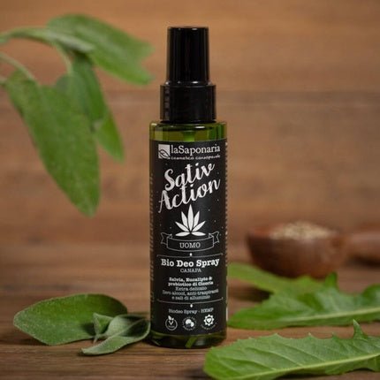 Cosmétiques avec du CBD La Saponaria Spray Déodorant Bio Uomo SativAction - 100 ml - Maison des fragrances