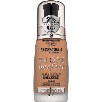 Deborah Milano 24 Hour Liquid Foundation Perfect Moisturising SPF 20 30ml 4 Apricot - Maison des fragrances