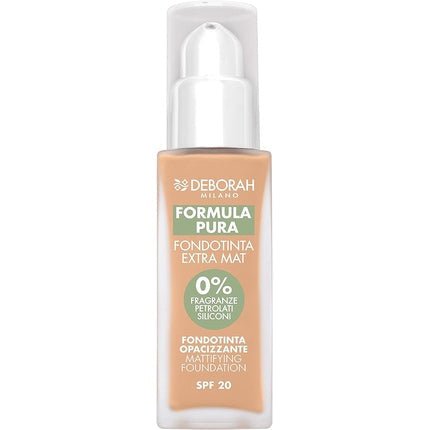 Deborah Milano Foundation Pure Extra Mat SPF 20 with Natural Ingredients 05 Amber Matting Anti - Shine and Seboregulating Gives Smooth Matte Skin 30ml - Maison des fragrances