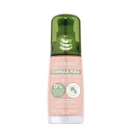Deborah Milano Pure Nude Bio Foundation Formula 01 Ivory with Vitamin C and Aloe Vera SPF 20 Medium Coverage Liquid Texture for a Radiant and Velvety Complexion - Maison des fragrances