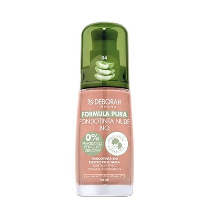 Deborah Milano Pure Nude BIO Foundation Formula 04 Amber with Vitamin C and Aloe Vera SPF 20 Liquid Texture Medium Coverage for Even Radiant Velvet Skin - Maison des fragrances