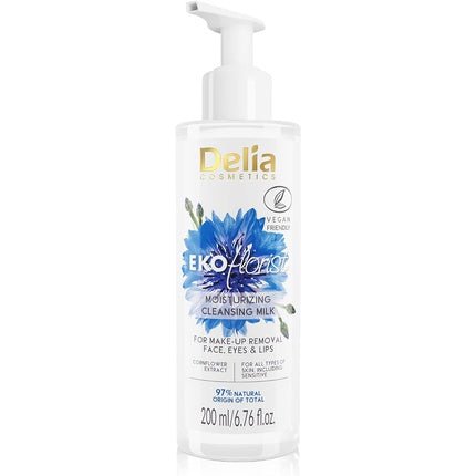 Delia Cosmetics EKOflorist Make Up Remover Cleansing Milk Vegan Natural Cosmetic Hemp Oil Cornflower Extract Skin Type Removes Impurities Soothes Irritation Moisturizes 200ml - Maison des fragrances