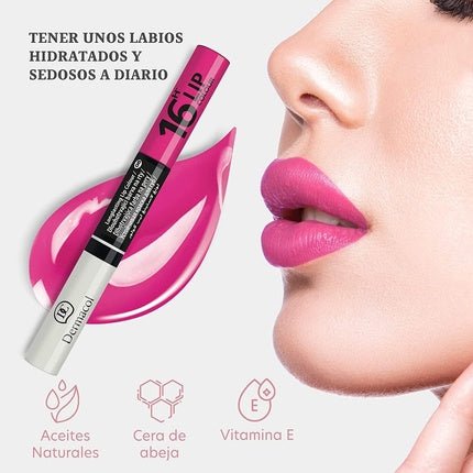 Dermacol 16 - Hour Lip Color High - Pigment Glossy Lipstick with Two - Phase Lip Gloss Lip Makeup Products with Matte and Glitter Finish 7.1mL - No. 8 Raspberry Pink - Maison des fragrances