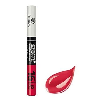 Dermacol 2 - in - 1 Long - Lasting Lip Color and Gloss Kiss - Proof and Stain - Free Brilliant Lipstick 16H 7.1ml - No. 4 Absolute Red - Maison des fragrances