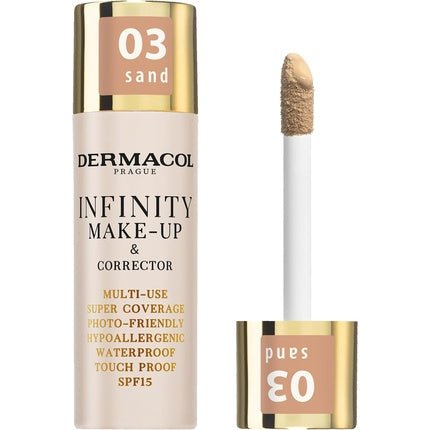 Dermacol Infinity Makeup and Corrector Multi - Use Super Coverage Photo - Friendly Hypoallergenic Waterproof Touch Proof SPF 15 03 Sand - Maison des fragrances