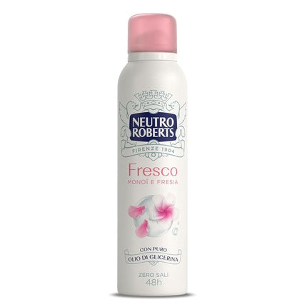 Neutro Roberts Deodorant Spray Fresh Rose Monoi and Freesia Aluminum-Free Stain-Free with Pure Glycerin Oil Deodorant for Men and Women Dermatologically Tested 150ml 48h Neutro Roberts