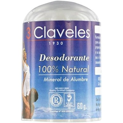 3 Claveles Deodorant 100% Natural Alum Stone 60g 3 Claveles