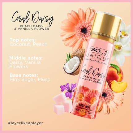 So… So...? Unique 's Coral Daisy Body Mist Fragrance Gourmand Fruity Eau de Toilette (EDT) Femme 150ml