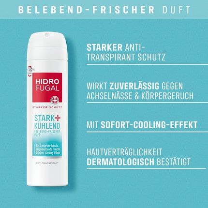 Hidrofugal STARK + KÜHLEND Spray Strong Antiperspirant Protection with Instant Cooling Effect and Aloe Vera Deodorant Spray without Ethyl Alcohol for Long-Lasting Freshness 150ml Hidrofugal