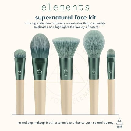 EcoTools Elements Limited Edition Super - Natural Face Makeup Brush Set for Face Cheek and Eye Makeup 5 Piece Set Green - Maison des fragrances