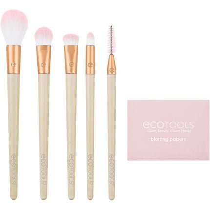 EcoTools Limited Edition Starry Glow Makeup Brush Kit for Eyes and Highlighting with Blotting Papers - 6 Piece Gift Set Cream - Maison des fragrances