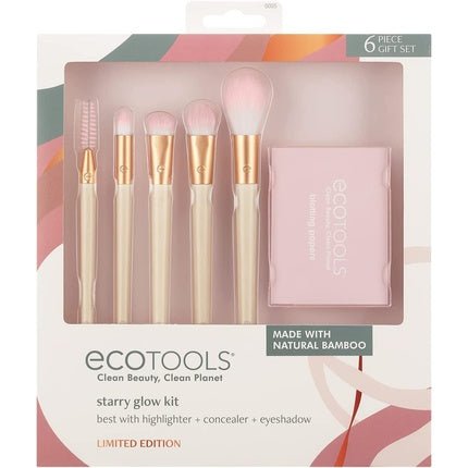 EcoTools Limited Edition Starry Glow Makeup Brush Kit for Eyes and Highlighting with Blotting Papers - 6 Piece Gift Set Cream - Maison des fragrances