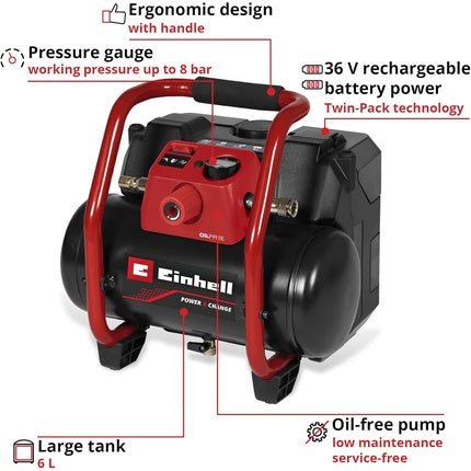 Einhell Power X - Change Portable Air Compressor 36V Oil - Free Tyre Inflator - Maison des fragrances