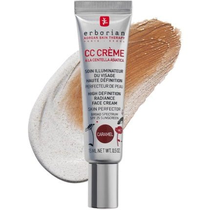 Erborian CC Cream with Centella Asiatica Lightweight Skin Perfector Tinted Moisturiser and Brightening Face Cream Fair Shade SPF 25 45ml Caramel 15ml - Maison des fragrances