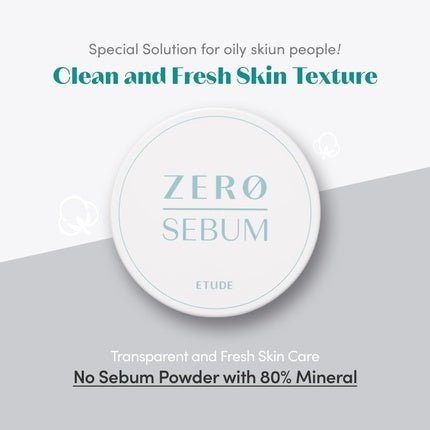 ETUDE Zero Sebum Drying Powder 4g New Lightweight Oil Control No Sebum Loose Face Powder with 80% Mineral Long Lasting for Setting or Foundation Makes Skin Downy 4g - Maison des fragrances