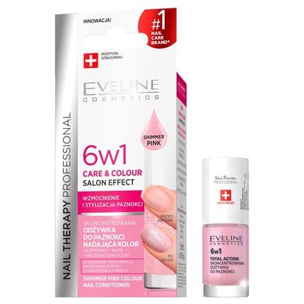 EVELINE Nail Therapy KRISTALLKLAR 6in1 Shimmer Pink - Maison des fragrances