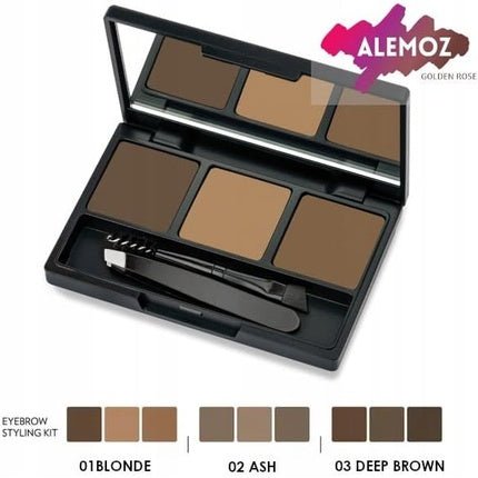 Eyebrow Styling Kit 02 Ash Golden Rose Powder Tweezers & Brush New - Maison des fragrances